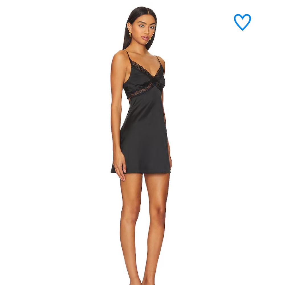 nidia mini dress - superdown - Black Satin Lace Trim Chemise